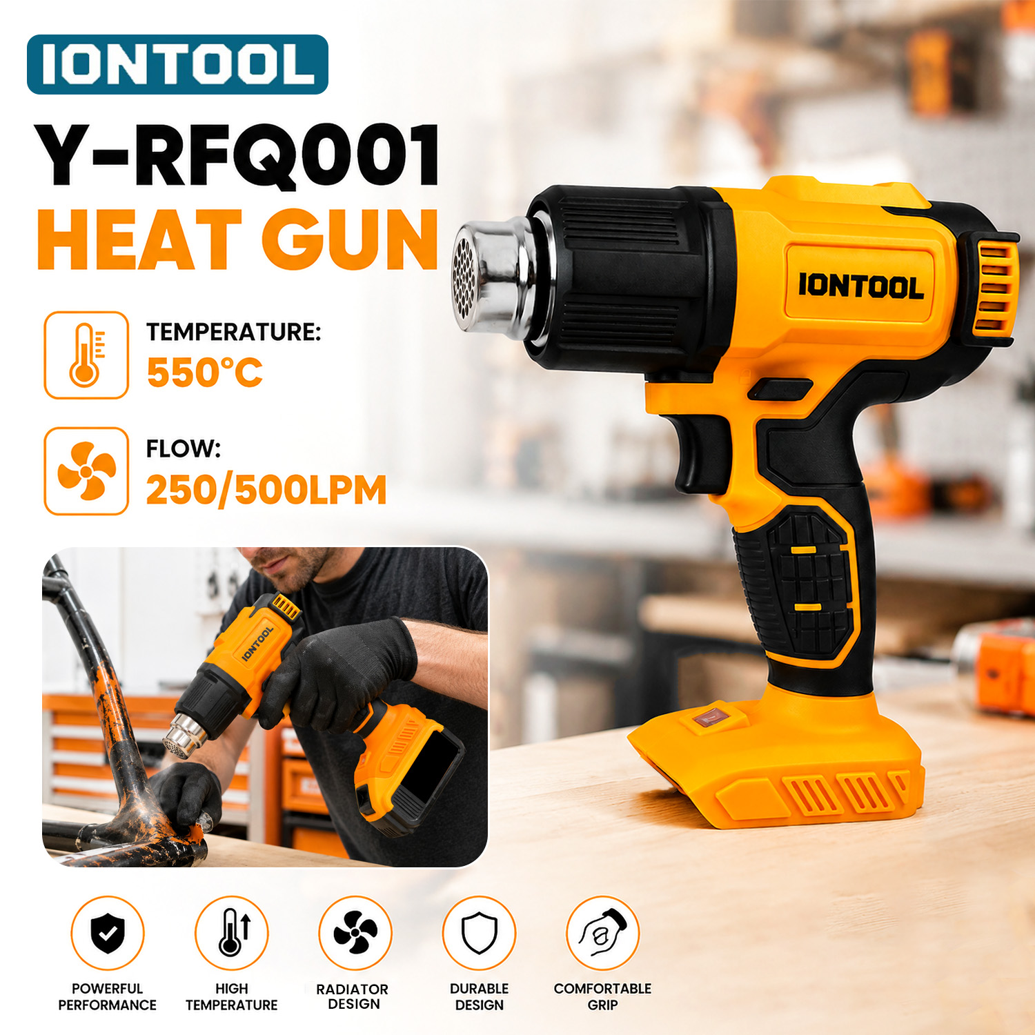 Cordless Heat Gun For Shrink Tubing - Pistolet thermique sans fil jaune IONTOOL