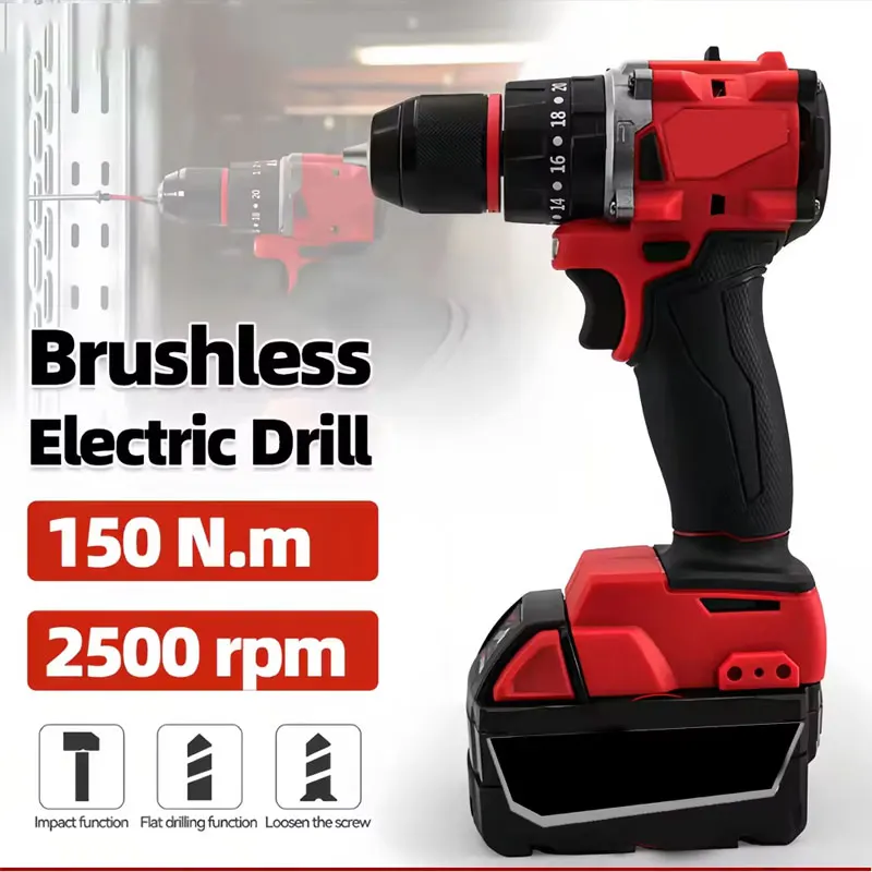 Brushless Cordless Electric Drill 18V - Petite perceuse à percussion électrique sans