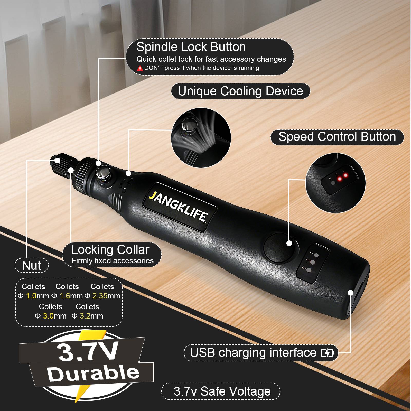 JANGKLIFE USB Kit d'outils rot - Cordless Rotary Tool Kit Accessories avis et prix