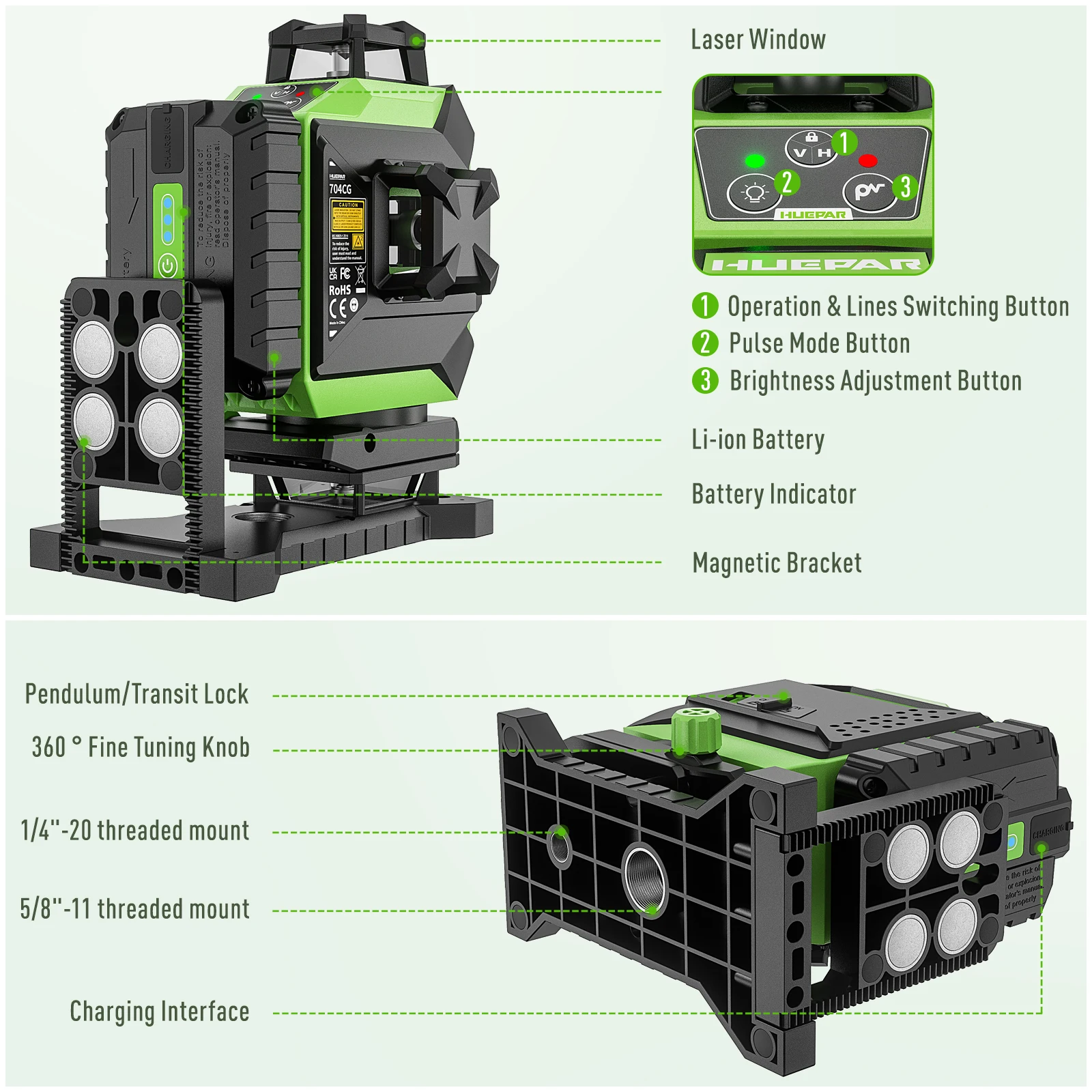 Outil laser numérique Huepar 7 - Laser Level 16 Lines 4D Green avis et prix